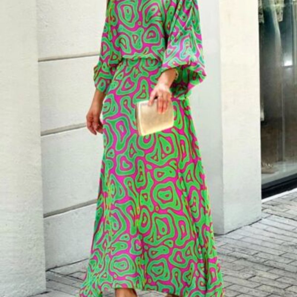 Oversized Silky Bold Patterned Maxi Dress - Size Small / 6 - NWT - Picture 10 of 10